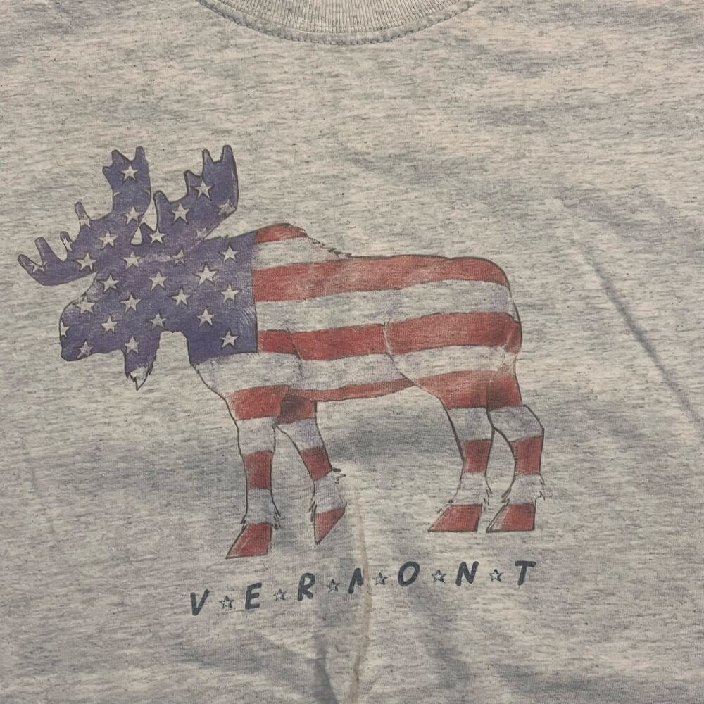 Vermont T-shirt Men Large Gray America Red White Blue Moose Short Sleeve